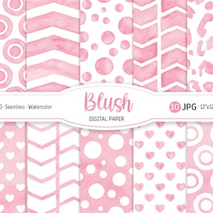 Pacchetto di carta digitale rosa fard Modello senza cuciture coriandoli acquerello Sfondo stampabile Baby shower girl Trama leopardo rosa Cuore Chevron