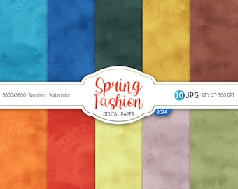 Spring Watercolor Digital Paper Pack Fashion Hues Seamless Pattern Printable Scrapbook Paper Abstract background Spring 2024 tones texture