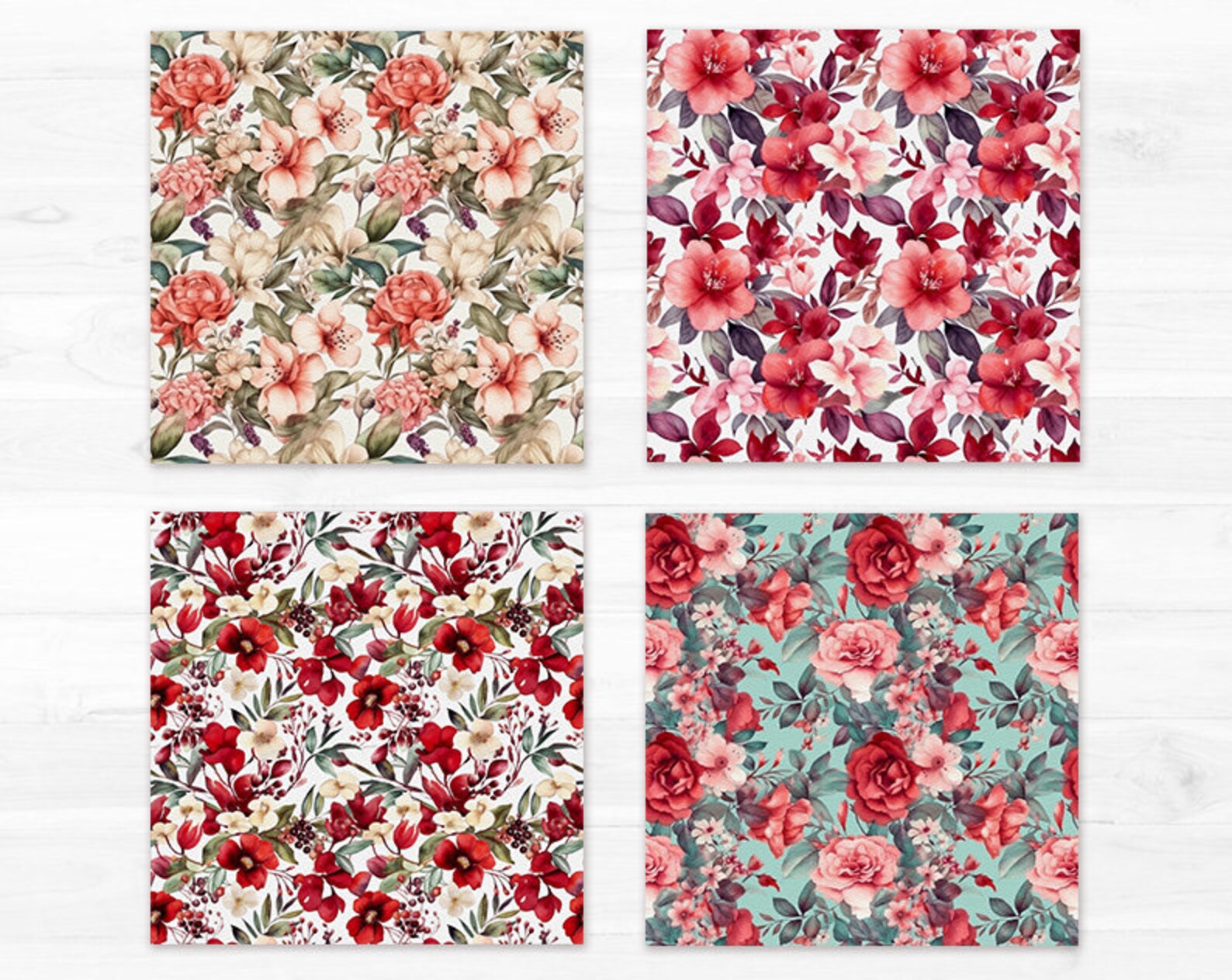 Watercolor Floral Digital Paper Pack Flower Seamless Pattern Printable ...