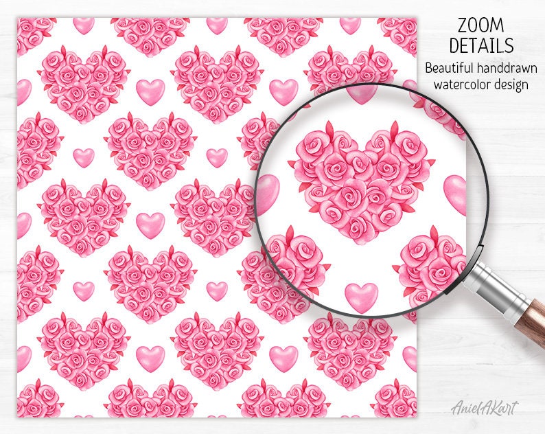 Valentine Day Digital Paper Pack Watercolor Love Seamless Pattern ...