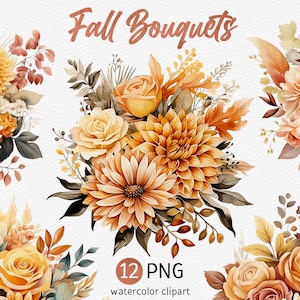 Aquarell Herbst Blumenstrauß Clipart Terrakotta Blume Boho Hochzeit PNG Floral Sublimation Herbst Blumenstrauß Hochzeitseinladung sofortiger download
