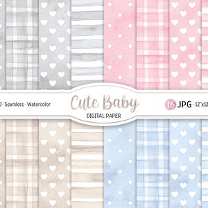 Lindo bebé paquete de papel digital pastel patrón sin costuras acuarela lunares baby shower imprimible scrapbook papel recién nacido bebé niño niña