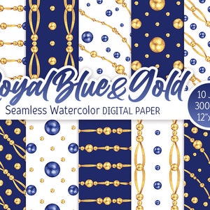 Royal Gold Blue Seamless Pattern Acquerello Pois Digital Paper Pack Oro e blu Baby shower texture Scrapbook carta Uso commerciale