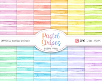 Akvarellränder Digitalt Papper Pastell Sömlöst Mönster Vår Utskrivbart Scrapbook Papperspaket Regnbågsrandig Bakgrund Sommartextur