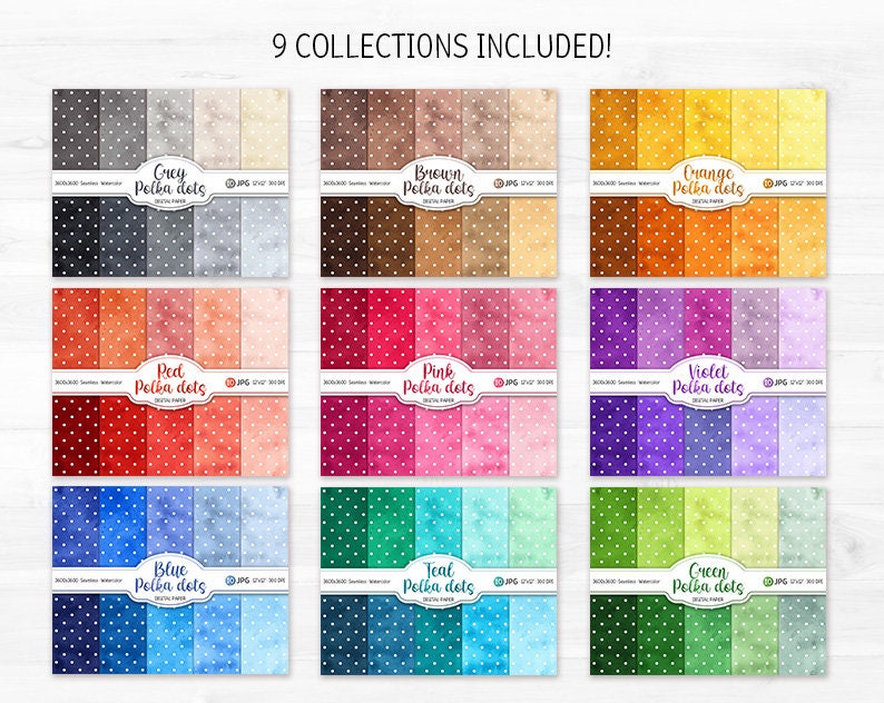 90 Polka Dot Digital Paper Pack Bundle Rainbow Background Watercolor ...