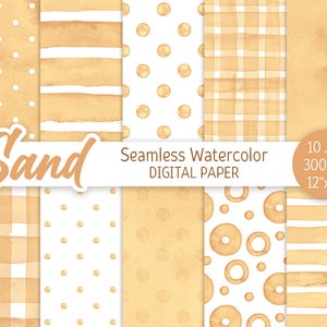 Sabbia Beige Senza cuciture Motivo ad acquerello Pois Digital Paper Pack Stampabile Scrapbooking Carta Acquerello Strisce Sfondo 12x12 JPEG