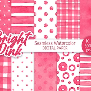 Rosa Seamless Pattern Adrello Pois Rosa Digital Paper Pack Stampabile Wedding sfondo Acquerello Stripes Baby shower ragazza texture