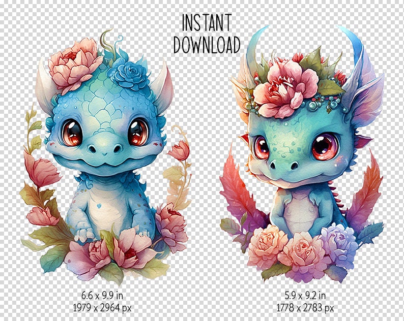 Baby Dragon PNG Watercolor Cute Dragon Clipart Fantasy Clipart ...