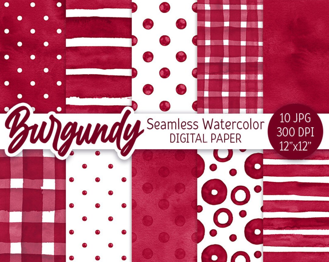 Burgundy Red Seamless Pattern Watercolor Polka Dot Digital Paper Pack ...