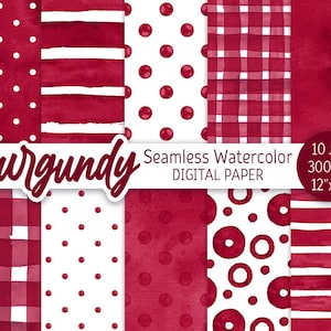 Bordeaux rood naadloos patroon aquarel polka dot digitaal papierpakket afdrukbaar scrapbooking papier aquarel strepen Valentijnstextuur textuur