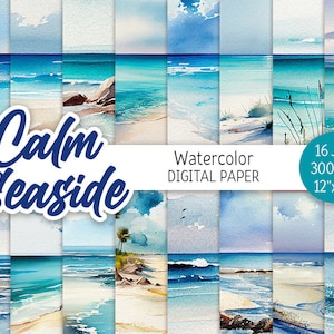 Aquarell Meer Digital Paper Pack Sommer Strand Printable Scrapbooking Papier Seascape Hochzeit Hintergrund Ozean Welle Einladungen download
