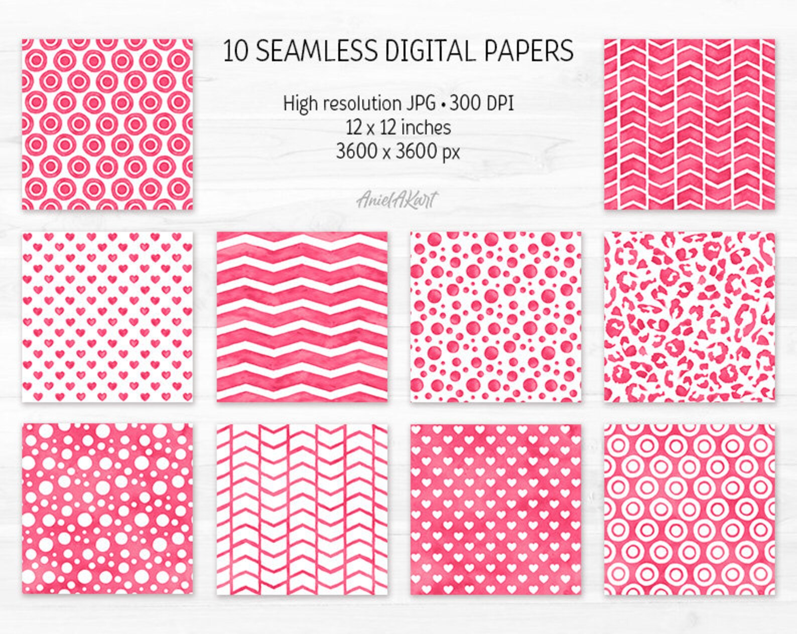 Bright Pink Digital Paper Pack Watercolor Confetti Seamless Pattern ...