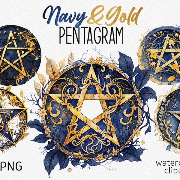 Watercolor Pentagram Clipart Magic Pentacle PNG bundle Wiccan PNG pagan clipart Witchcraft Bundle PNG Mystical clipart Celestial witch png
