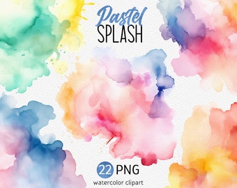 Pastel Watercolor Splash Clipart PNG Bundle Brush Strokes Clipart Colorful Paint Splatter Abstract Splotches Commercial Use Instant Download