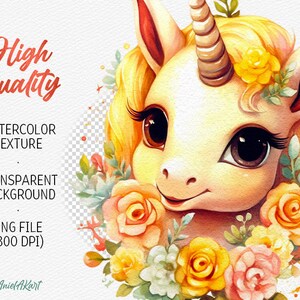 Watercolor Unicorn Clipart Fantasy Clip Art Cute Rainbow Baby Unicorn ...