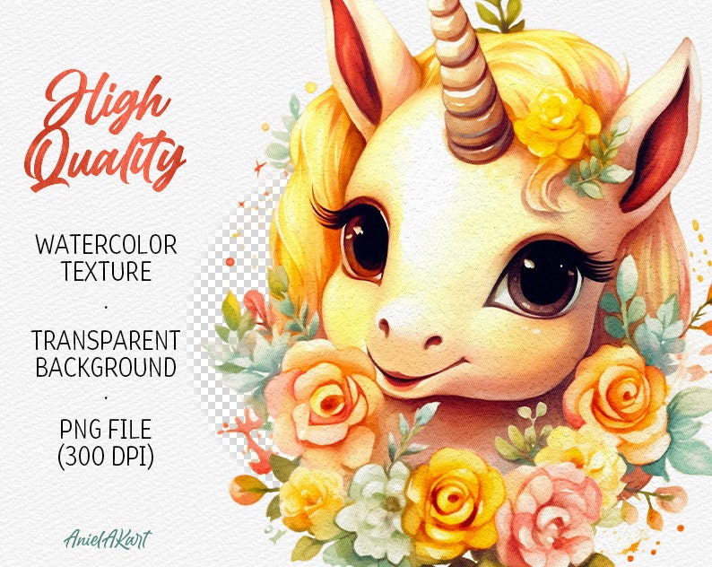 Watercolor Unicorn Clipart Fantasy Clip Art Cute Rainbow Baby Unicorn ...