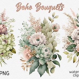 Aquarell Boho Blumen Clipart Blumen Boho Hochzeit PNG Boho Brautstrauß Sublimation Bouquet PNG Hochzeitseinladung sofortiger download