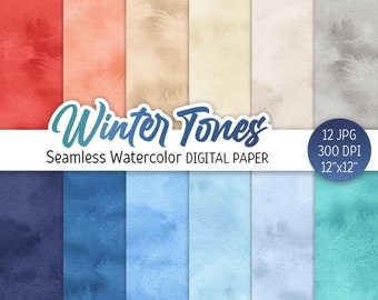 Watercolor Winter Digital Paper Pack Winter Hues Seamless Pattern Printable Scrapbooking Paper background Snow Colors decor Frozen texture