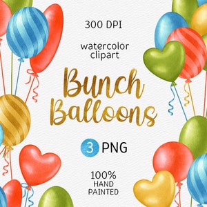 Aquarell Bunte Ballons Clipart Handgemalt Geburtstag Aquarell Ballons Clipart Set Party Feier PNG kommerzielle Nutzung Grafiken