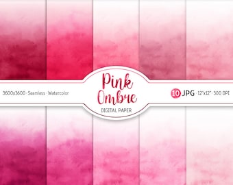 Rosa Ombre Akvarell Bakgrund Rosa Digitalt Papperspaket Sömlöst Mönster Rosa Nyanser Texturer Blush Utskrivbar Scrapbooking Pappersdesign JPG