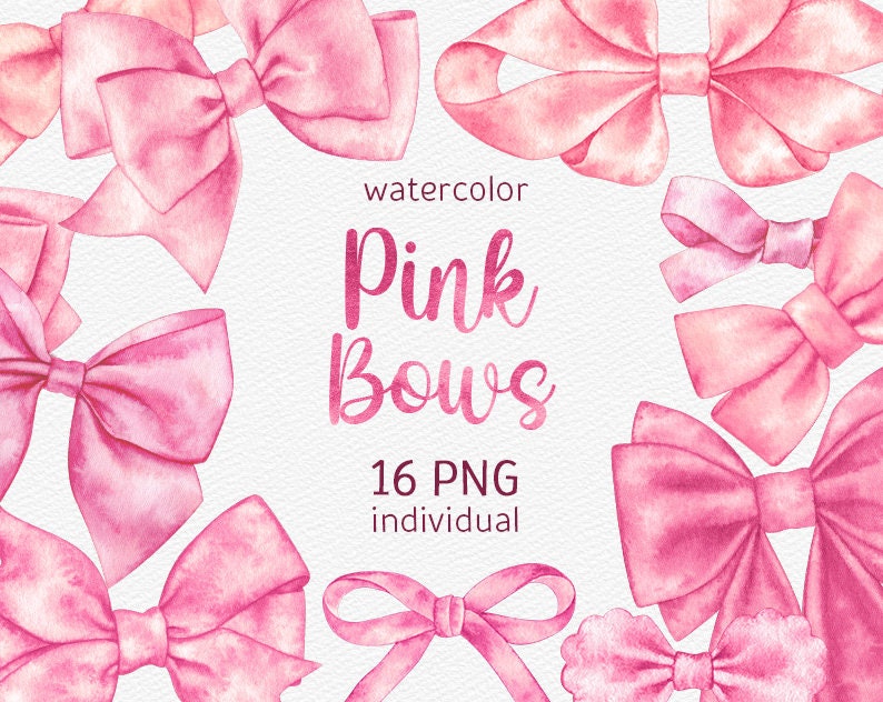 Pink Coquette Ribbon Bow Watercolor PNG Set Elegant and Charming Digital  Download for Crafts 