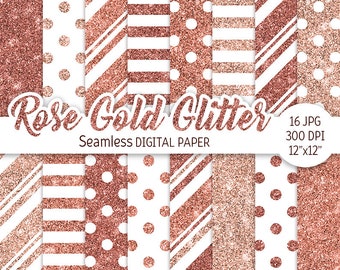 Rose Gold Glitter Digital Paper Pack Glam Sparkle Seamless Pattern Printable Scrapbooking Paper Solid Pink glitter background commercial use