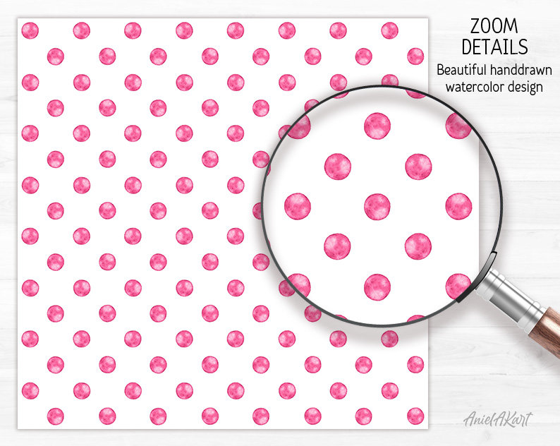 Pink Seamless Pattern Watercolor Polka Dot Pink Digital Paper Pack ...