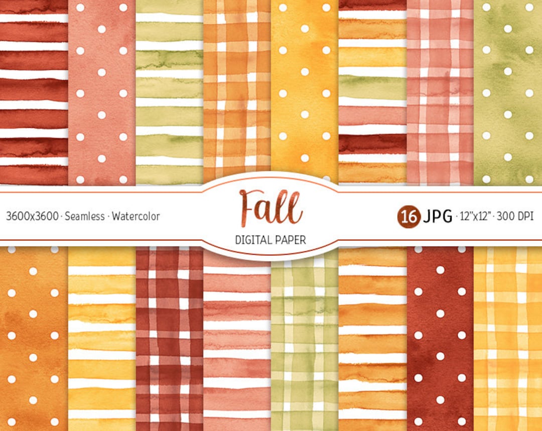 Watercolor Fall Digital Paper Pack Cozy Autumn Seamless Pattern Polka ...