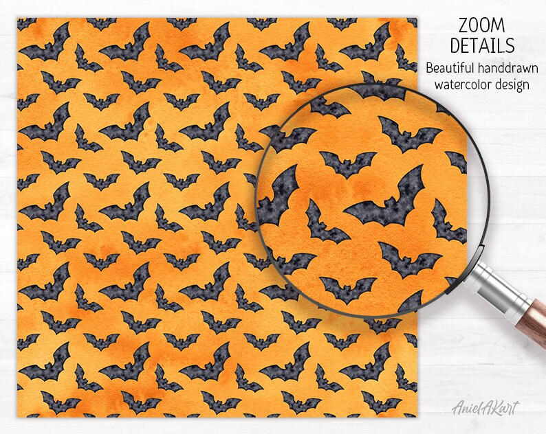 Orange Black Halloween Digital Paper Pack Watercolor Seamless Pattern ...