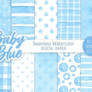 Baby Blue Seamless Pattern Acquerello Pois Digital Paper Pack Stampabile Scrapbooking Carta sfondo azzurro Baby Shower texture