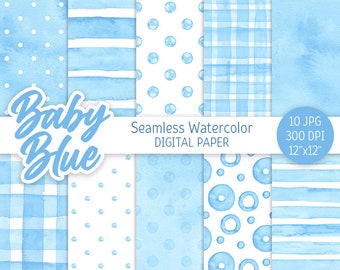 Baby Blue Seamless Pattern Watercolor Polka Dot Digital Paper Printable Scrapbooking Paper Fondo azul claro Baby Shower textura