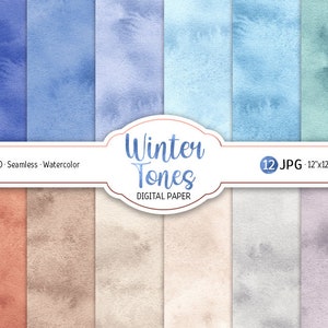 Pacchetto di carta digitale invernale per acquerello Tonalità invernali Modello senza cuciture Stampabile Scrapbooking Carta sfondo Decorazioni colori neve Trama congelata