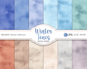 Watercolor Winter Digital Paper Pack Winter Hues Seamless Pattern Printable Scrapbooking Paper background Snow Colors decor Frozen texture