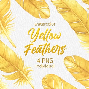 Aquarell Gelbe Feder Clipart Exotisch Boho Handgemalt Boho Clip Art Digital Scrapbooking Set Baby Shower PNG Kinderzimmer kommerzielle Nutzung