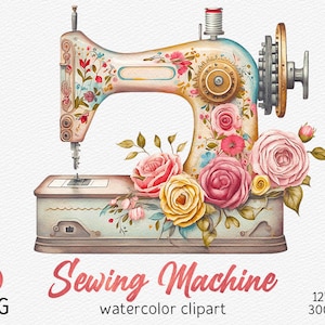 Watercolor Sewing Machine clipart Vintage Floral Sewing Machine PNG Sewing Sublimation Fantasy clipart DIY Digital Download Commercial Use