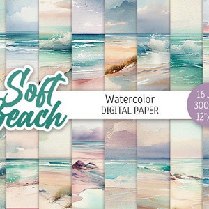 Aquarell Sommer Strand Digitales Papier Pack Seelandschaft druckbare Scrapbooking Papier Hochzeit Hintergrund Ozean Wellen Einladungen digitaler Download