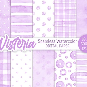 Wisteria Lila Aquarell Polka Dot Digital Paper Pack Nahtloses Muster Druckbare Hochzeit Hintergrund Aquarell Streifen Baby Shower Textur
