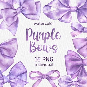 Acquerello Purple Bows Clipart Handpainted Pastel Violet Bows PNG Digital Scrapbooking Gift bow Printable instant download uso commerciale