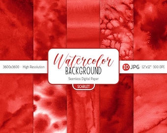 Red Watercolor Background Abstract Christmas Digital Paper Pack Red Seamless Pattern Scarlet Printable Scrapbooking Paper Splash texture