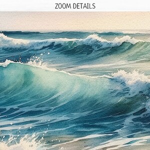 May include: A watercolor painting of ocean waves crashing against each other. The waves are a mix of blue, green, and white.