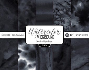 Black Watercolor Background Abstract Digital Paper Pack Black Seamless Pattern Dark Grey Print Printable Scrapbooking Paper Splash texture