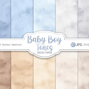 Baby Boy Digital Paper Pack aquarel stoffige blauwe tinten pastel naadloos patroon abstract afdrukbaar scrapbooking papier pasgeboren achtergrond