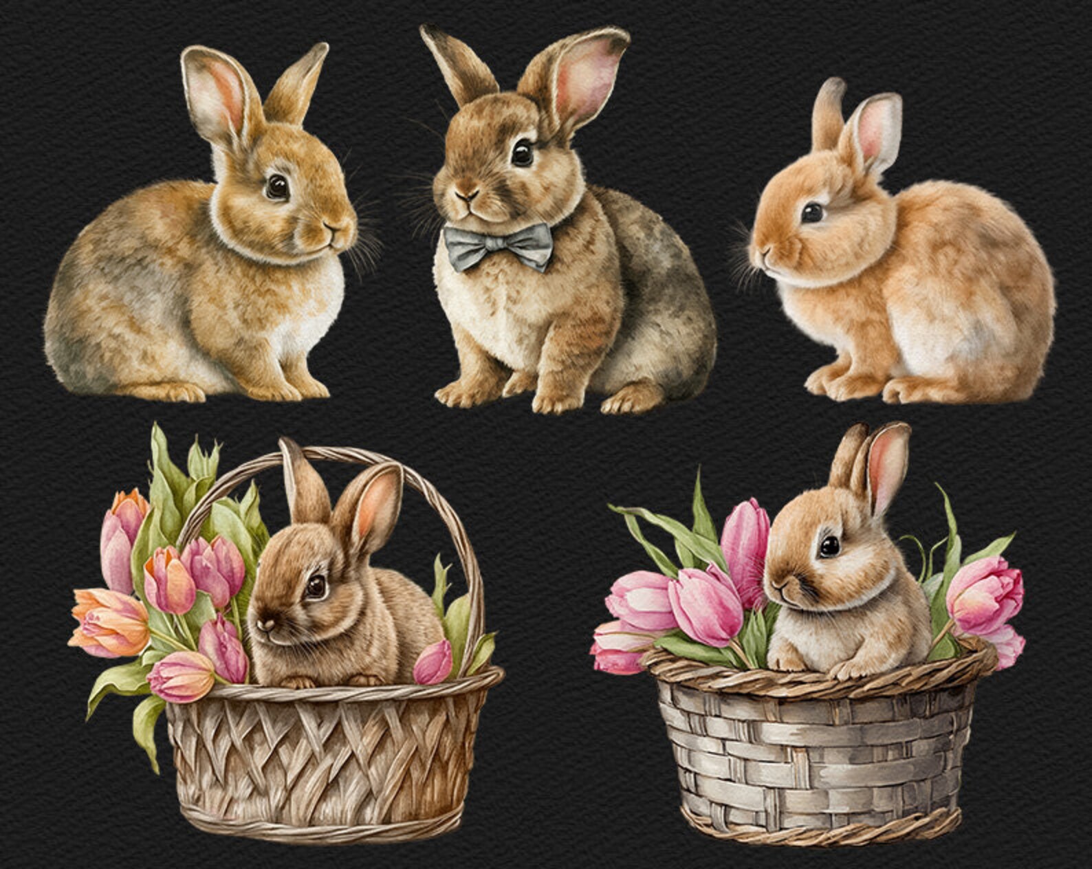 Watercolor Easter Bunny Clipart Bundle, Easter Clipart, Spring Clipart ...