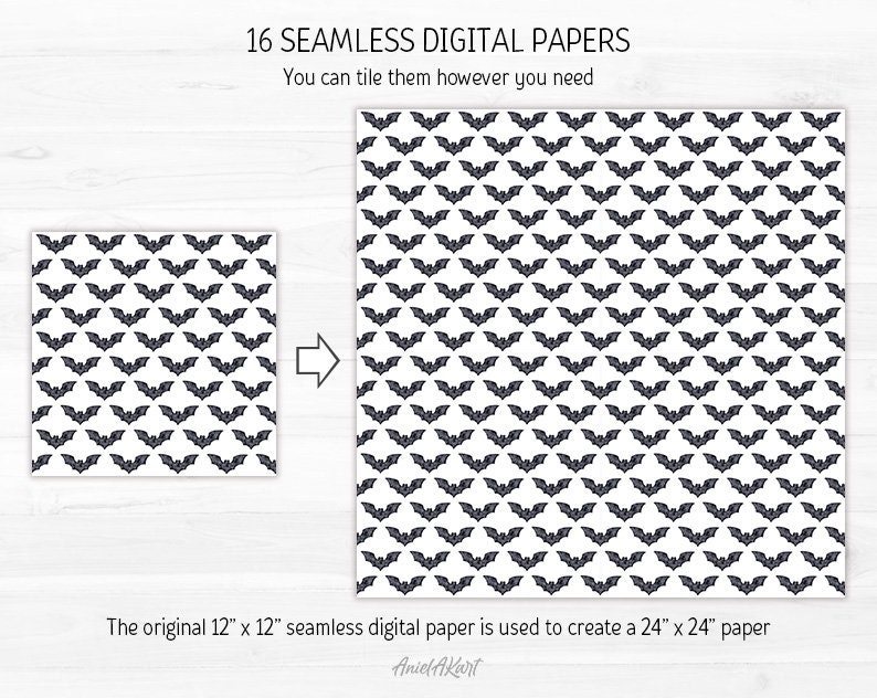 Black & White Halloween Digital Paper Pack Watercolor Seamless Pattern ...