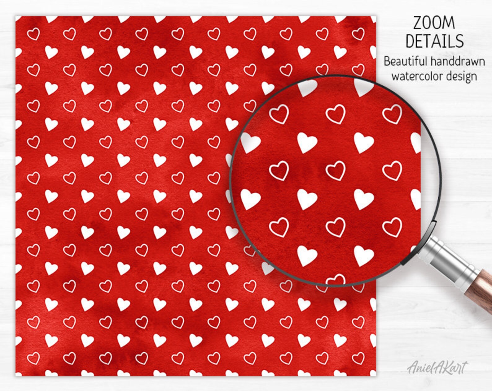 Red & White Valentine Day Digital Paper Pack Watercolor Love Seamless ...