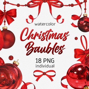 Weihnachten Clipart AquarellBand Clipart Weihnachtsdekoration Rote Christbaumkugeln Individuelle rote Kugeln Schleife Urlaub Essentials Winter Clipart