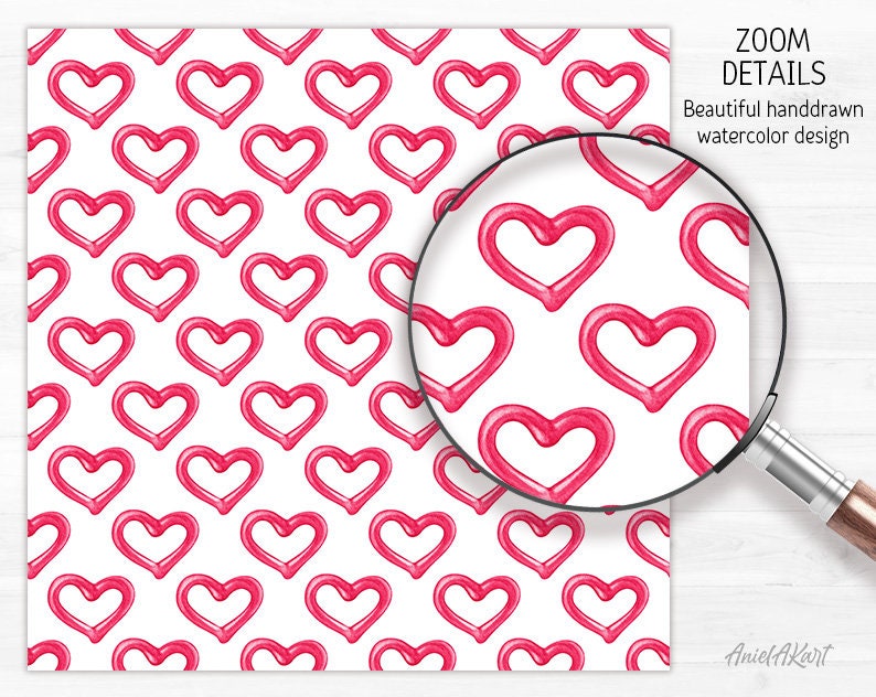 Valentine Day Digital Paper Pack Watercolor Love Seamless Pattern ...