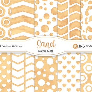 Pacchetto di carta digitale Beige sabbia Modello senza cuciture coriandoli acquerello Sfondo stampabile Baby shower ragazza Trama leopardo Beige Cuore Chevron