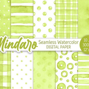 Jaune Vert Sans Couture Motif Aquarelle Polka Dot Digital Paper Pack Imprimable Fond Vert Aquarelle Vérifier la texture téléchargement instantané