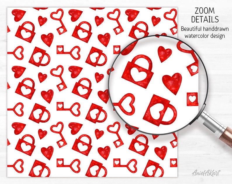 Red & White Valentine Day Digital Paper Pack Watercolor Love Seamless ...